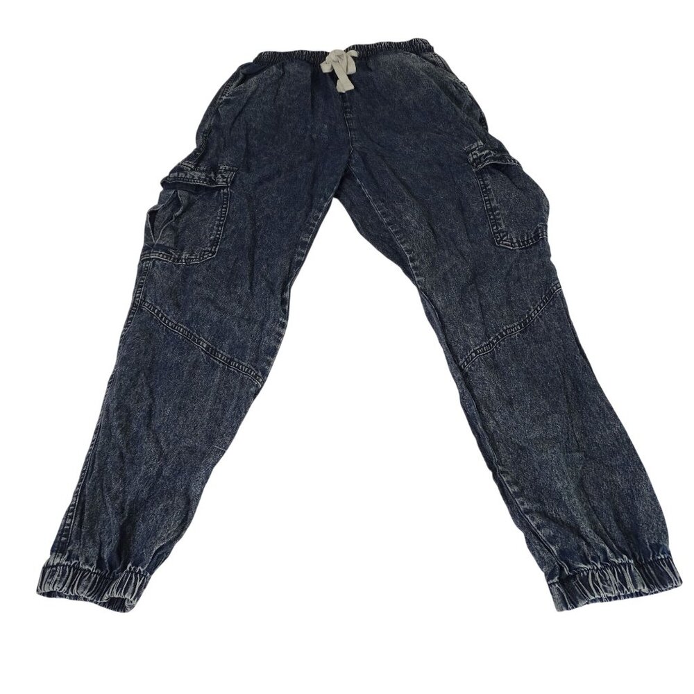 Cest Toi Denim Chambray Cargo Jogger Pants Women Size S Cotton Blue Pull-on FLAW